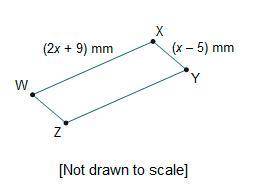 The perimeter of parallelogram WXYZ is 50 millimeters. What is WZ? 2 mm 7 mm 23 mm 25 mm