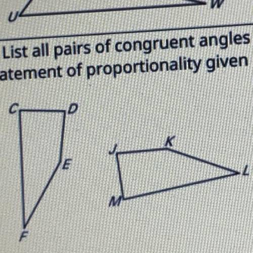 List all pairs of congruent angles and write the ratios of the corresponding sides in a

statement