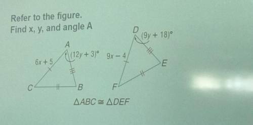 Refer to the figure. find x, y, and angle A