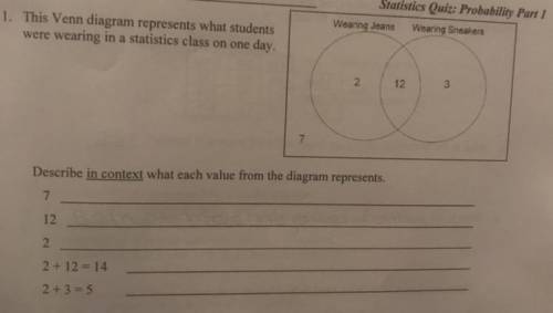 The venn diagram represents the students were wearing in a statistics class on one day