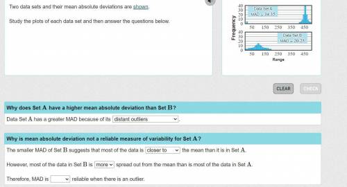 Two data sets and their mean absolute deviations are shown.

Study the plots of each data set and