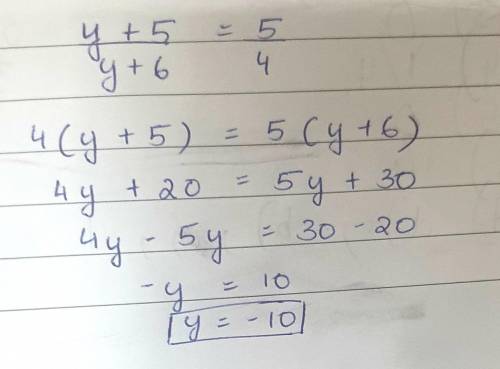 Question y+5/y+6=5/4
pleas answere this question it is really hard for me I will be thankfull
