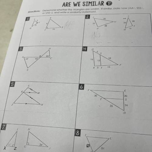 PLEASE HELP!! 50 points

Are we Similar 
Determine whether the triangles are similar if similar st