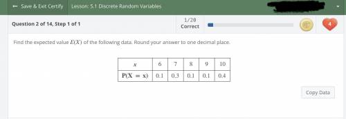 Find the expected value E(X)of the following data. Round your answer to one decimal place.
