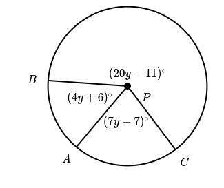 Circle P is below.
What is the arc measure of major ABC degrees