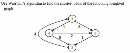 Se Warshall’s algorithm to find the shortest paths of the following weighted
graph