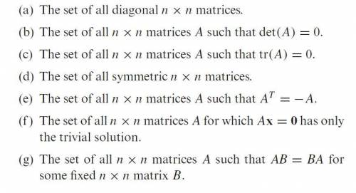 Determine which of the following are subspaces of Mnn.