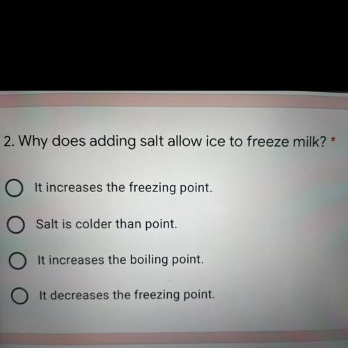 Why does adding salt allow ice to freeze milk?

A.It increases the freezing point 
B.Salt is colde