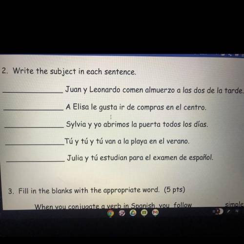 Write the subject in each sentence