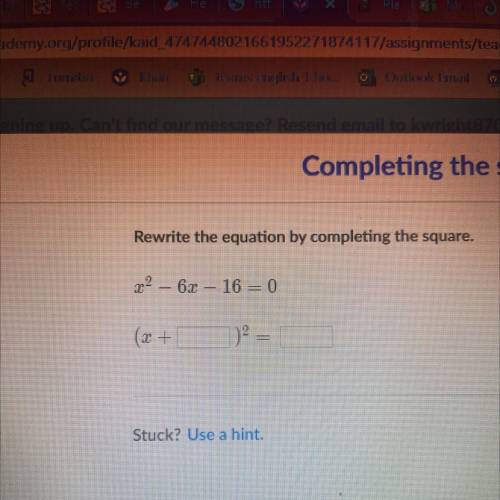 Rewrite the equation by completing the square X squared minus 6X -16 equals zero