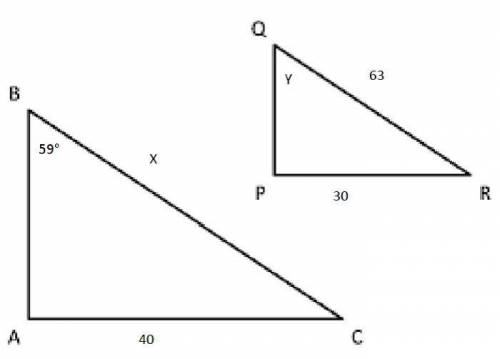 The two triangles are similar. Find the values of the unknown variables