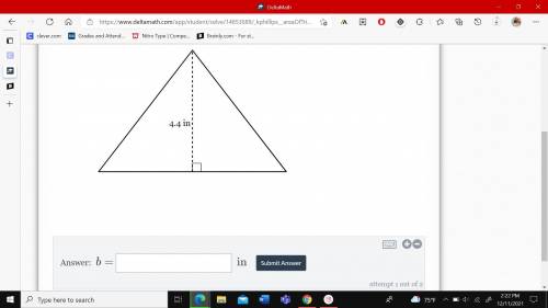 The area of the triangle below is 14.96 square inches. 
What is the length of the base?