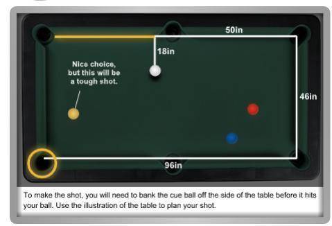 WILL GIVE POINTS

Setting Up for the Shot.
You're playing a game of pool and it's your turn, but y