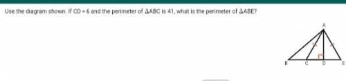 If CD = 6 and the perimeter of ABC is 41, what is the perimeter of ABE?help