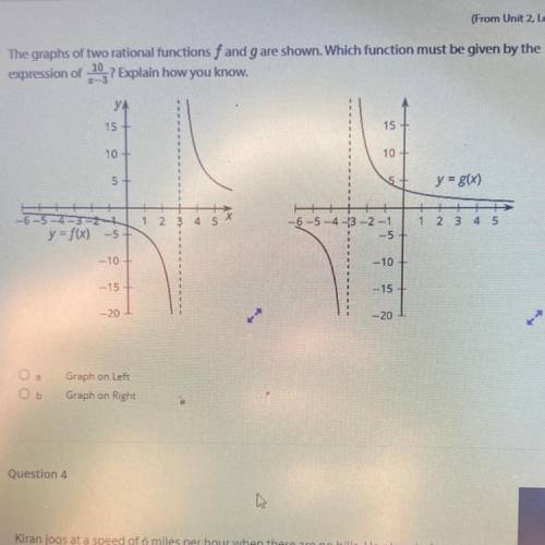 Pls pls help :(

The graphs of two rational functions f and g are shown. Which function must be gi