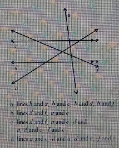 Identify the sets of lines to which the given Time is a transversal. Line b