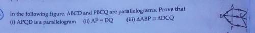 In the following figure, ABCD and PBOQ are parallelograms. Prove that