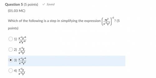 Which of the following is a step in simplifying the expression x multiplied by y to the power of 3
