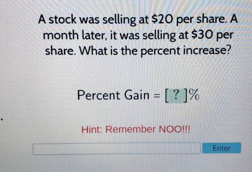 Giving brainiest 5stars and tys!

a stock was selling $20 per share. A month later, it was selling