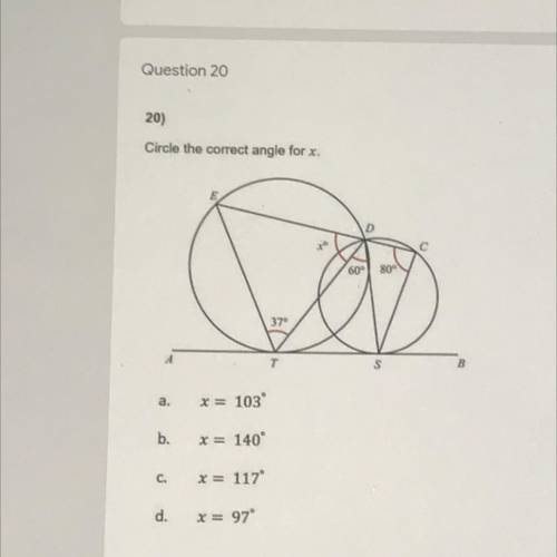 Circle the correct angle for x.