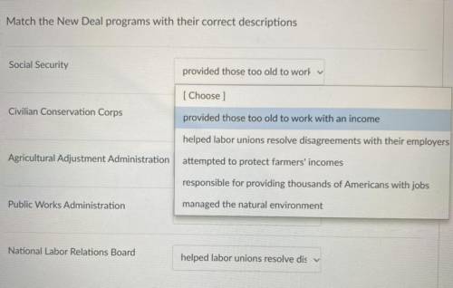 Match the new deal programs with their correct descriptions.