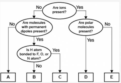 A concept map for four types of intermolecular forces and a certain type of bond is shown.

An ell