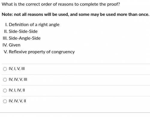 What is the correct order of reasons to complete the proof?
