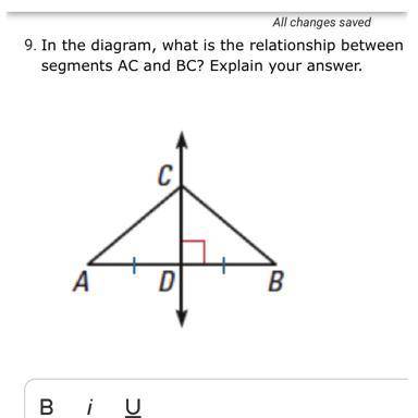 In the diagram, what is the relationship between segments AC and BC? Explain your answer.