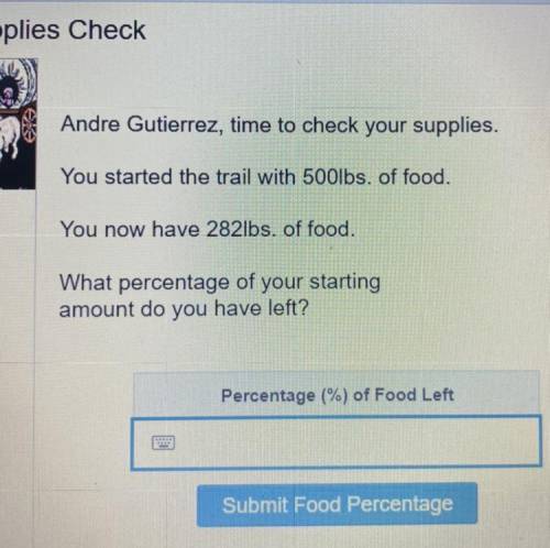 Andre Gutierrez, time to check your supplies.

You started the trail with 500lbs. of food.
You now