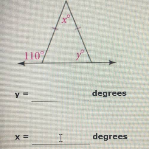 Find the values of variables. 
y=
x=