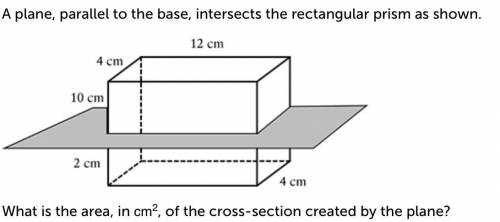 What is the area, in cm2, of the cross-section created by the plane?

A)144
B)120
C)48
D)40
E)24