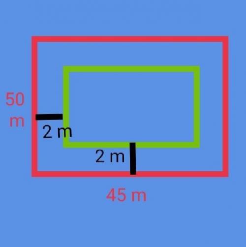 Need help

a rectangular garden is 50m long and 45 m broad A path 2m wide is. running inside the ga