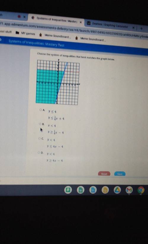 Next 0 systems of inequalities Mastery Test Choose the system of inequalities that best matches the