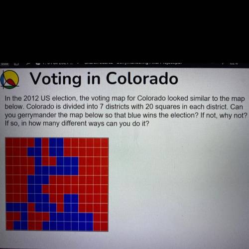 In the 2012 US election, the voting map for Colorado looked similar to the map below . Colorado is