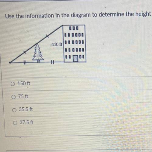 Use the information in the diagram to determine the height of the tree. The diagram is not to scale