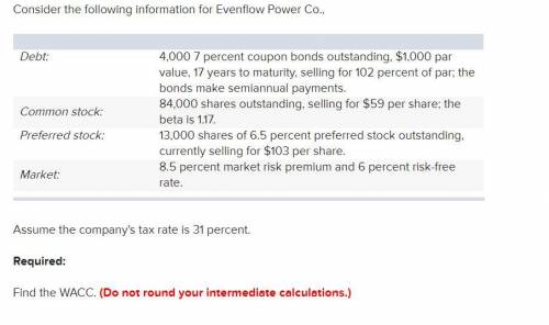 Consider the following information for Evenflow Power Co., Debt: Common stock: 4,000 7 percent coup