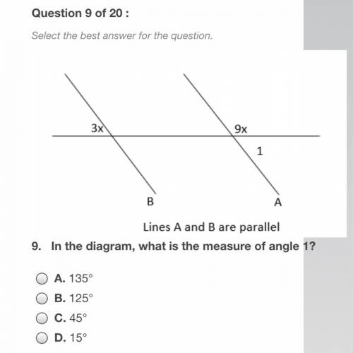 In the diagram, what is the measure of angle 1?