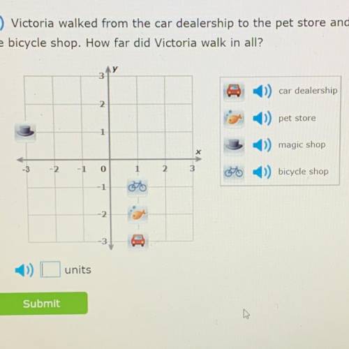 “Victoria walked from the car dealership to the pet store and then from the pet store to the bicycl