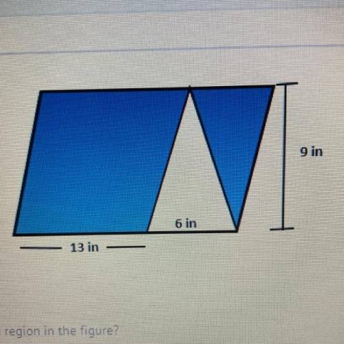 What is the area of the blue shaded region in the figure?

A)
78 in2
B)
109 in?
117 in
D
144 in-
2