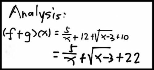 Please help asap

Here is the question
Which function defines (f + g) (x)?
f(x)= 5/x +12
g(x) = squ