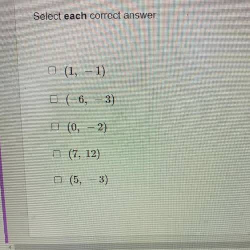 Which ordered pairs are solutions to the inequality 
y - 2x < -3?