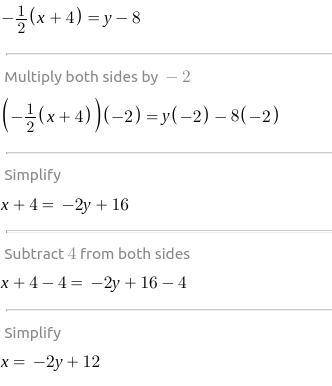 How to solve step by step y-8=-1/2(x+4)