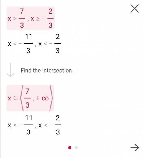 What are the solutions of |3x + 2| > 9?

O
A.
X>-
or x >
CON
3
0
B.
11
X<-
3
7
3
* - 1