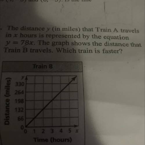 5. The distance in miles) that Train A travels

inx hours is represented by the equation
78.x. The