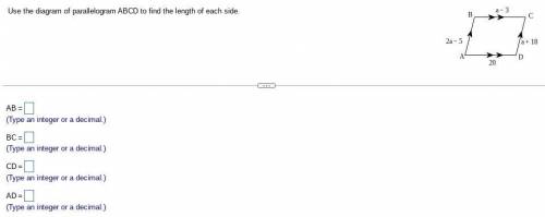 Use the diagram of parallelogram ABCD to find the length of each side.