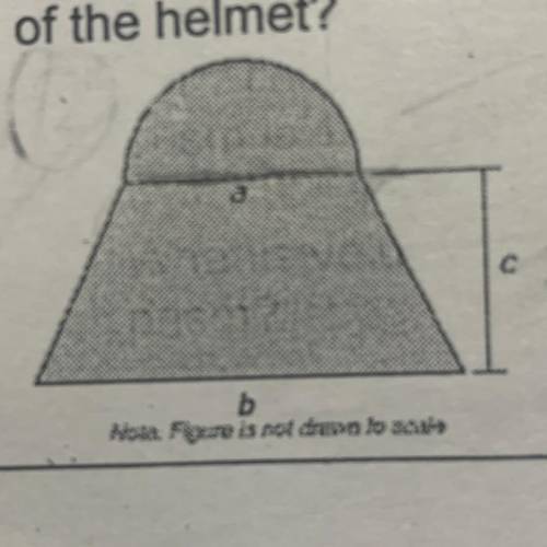If a = 24cm, b = 36 cm, and c = 24cm, what is the area of the picture of the helmet?