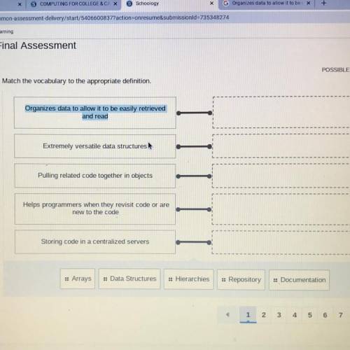 Match the vocabulary to the appropriate definition •Organizes data to allow it to be easily retriev