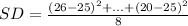 SD=\frac{(26-25)^2+...+(20-25)^2}{8}