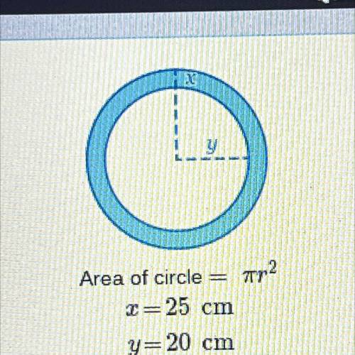 What is the area of the figure if x = 25 cm and y=20 cm?
Use 3.14 to approximate it.