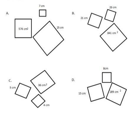 Which group of these squares do NOT support the Pythagorean theorem?